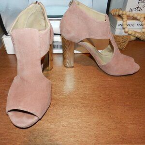 Michael Kors Leather Dusty Rose Gold Heels Paloma Open Toe Shooties Size 6